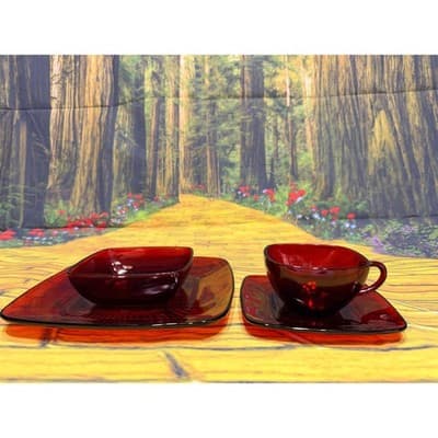 Vintage Fire King Ruby Red Charm 4 Pc Place Setting Plate Bowl Cup Saucer - Thumbnail 21