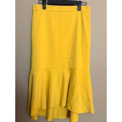 Anne Taylor Doubleweave Ruffle Hem Pencil Style Midi Skirt Yellow Size 6 - Thumbnail 3
