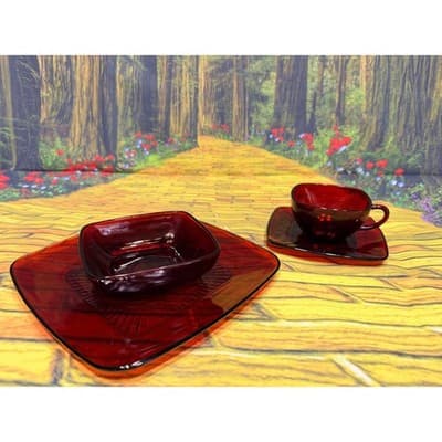 Vintage Fire King Ruby Red Charm 4 Pc Place Setting Plate Bowl Cup Saucer - Thumbnail 22