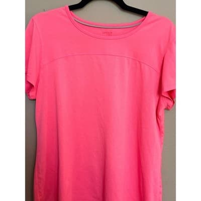 Danskin Women's Active Scallop High Low Hem T Shirt Pink Short Sleeve XL EUC - Thumbnail 3