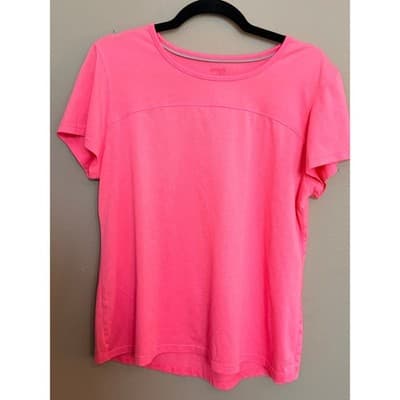 Danskin Women's Active Scallop High Low Hem T Shirt Pink Short Sleeve XL EUC - Thumbnail 2