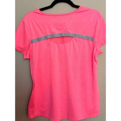 Danskin Women's Active Scallop High Low Hem T Shirt Pink Short Sleeve XL EUC - Thumbnail 9
