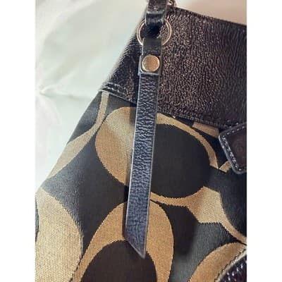 COACH Laura Signature Bag Tote Purse F18335 Black Cream - Thumbnail 6