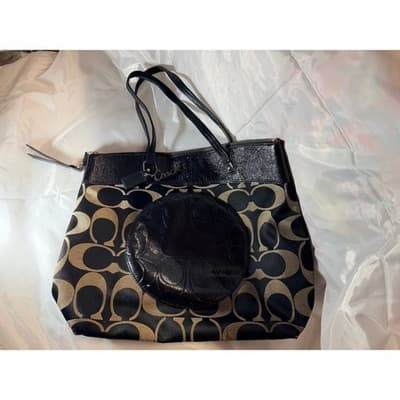 COACH Laura Signature Bag Tote Purse F18335 Black Cream - Thumbnail 2
