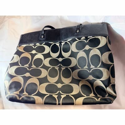 COACH Laura Signature Bag Tote Purse F18335 Black Cream - Thumbnail 3