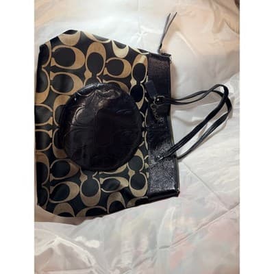 COACH Laura Signature Bag Tote Purse F18335 Black Cream - Thumbnail 9