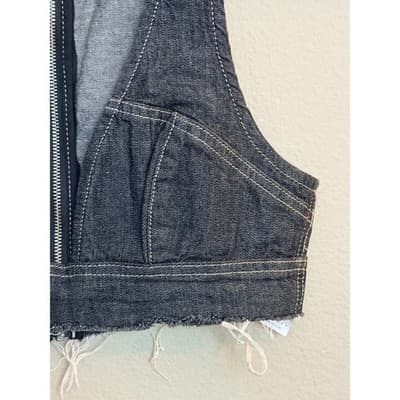 TOPSHOP Halter Corset Zipper Front Raw Hem Denim Crop Top Black Size 4 - Thumbnail 4