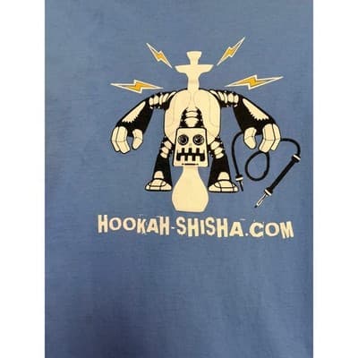Hanes Hookah Shisha Graphic T Shirt Blue Crew Neck Short Sleeve Men's M - Thumbnail 3