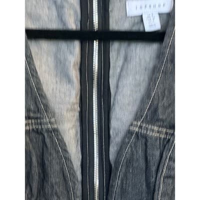 TOPSHOP Halter Corset Zipper Front Raw Hem Denim Crop Top Black Size 4 - Thumbnail 6