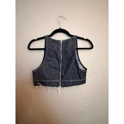TOPSHOP Halter Corset Zipper Front Raw Hem Denim Crop Top Black Size 4 - Thumbnail 9