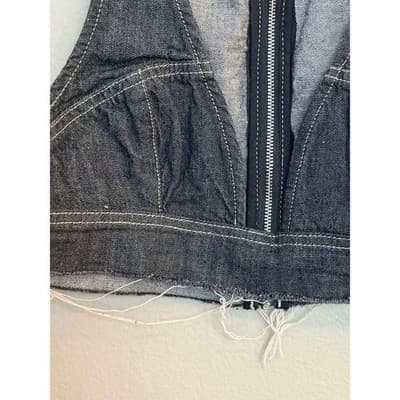TOPSHOP Halter Corset Zipper Front Raw Hem Denim Crop Top Black Size 4 - Thumbnail 5
