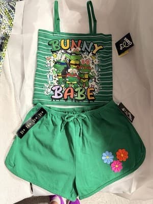 Girls Easter Outfit Top Shorts Custom Design Exclusive 1/1 NWT Bunny Babe Spring - Thumbnail 12