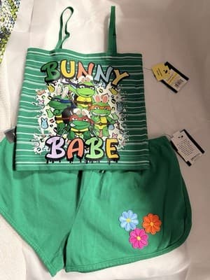 Girls Easter Outfit Top Shorts Custom Design Exclusive 1/1 NWT Bunny Babe Spring - Thumbnail 2