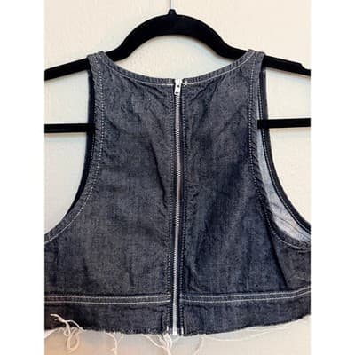 TOPSHOP Halter Corset Zipper Front Raw Hem Denim Crop Top Black Size 4 - Thumbnail 11