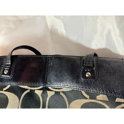 COACH Laura Signature Bag Tote Purse F18335 Black Cream - Thumbnail 10