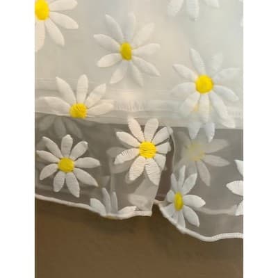 Forever 21 Daisy Ruffle-Hem Woven Fully Lined Mini Skirt White Yellow M NWOT - Thumbnail 6