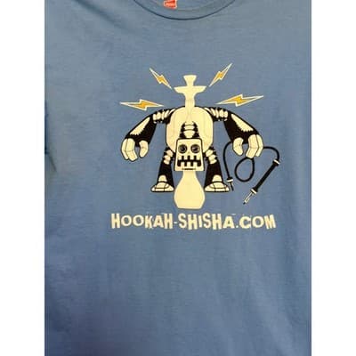 Hanes Hookah Shisha Graphic T Shirt Blue Crew Neck Short Sleeve Men's M - Thumbnail 4