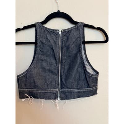 TOPSHOP Halter Corset Zipper Front Raw Hem Denim Crop Top Black Size 4 - Thumbnail 10