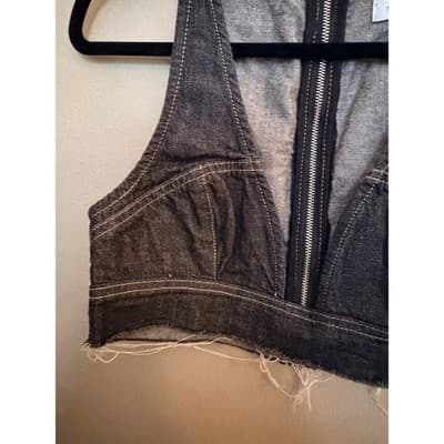 TOPSHOP Halter Corset Zipper Front Raw Hem Denim Crop Top Black Size 4 - Thumbnail 8