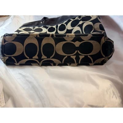 COACH Laura Signature Bag Tote Purse F18335 Black Cream - Thumbnail 11