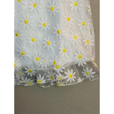 Forever 21 Daisy Ruffle-Hem Woven Fully Lined Mini Skirt White Yellow M NWOT - Thumbnail 3