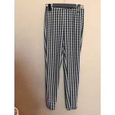 SHEIN Black White Houndstooth Stretch Pull On Pants Slim Fit Size 4 NWOT - Thumbnail 2