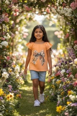Girls Cat & Jack Lattice Bow Blouse Top Shirt Custom Design 1/1 OOAK Peach Gray - Thumbnail 4