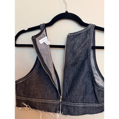 TOPSHOP Halter Corset Zipper Front Raw Hem Denim Crop Top Black Size 4 - Thumbnail 13
