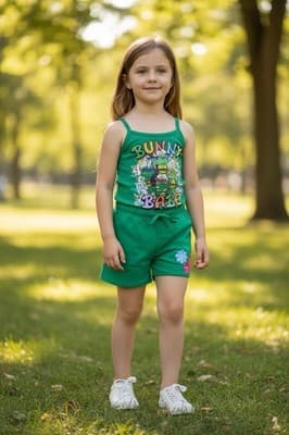Girls Easter Outfit Top Shorts Custom Design Exclusive 1/1 NWT Bunny Babe Spring - Thumbnail 4