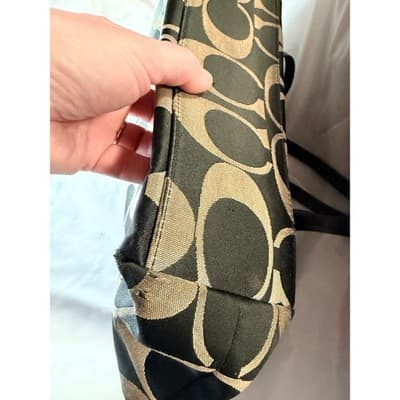 COACH Laura Signature Bag Tote Purse F18335 Black Cream - Thumbnail 21