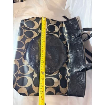 COACH Laura Signature Bag Tote Purse F18335 Black Cream - Thumbnail 22