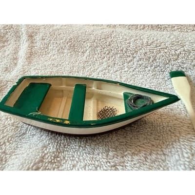 Vintage 1950s Wooden Skiff Row Boat Miniature Fishing Boat w/ Paddles Nautical - Thumbnail 13