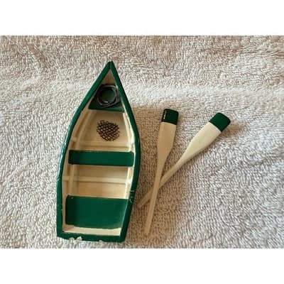 Vintage 1950s Wooden Skiff Row Boat Miniature Fishing Boat w/ Paddles Nautical - Thumbnail 16