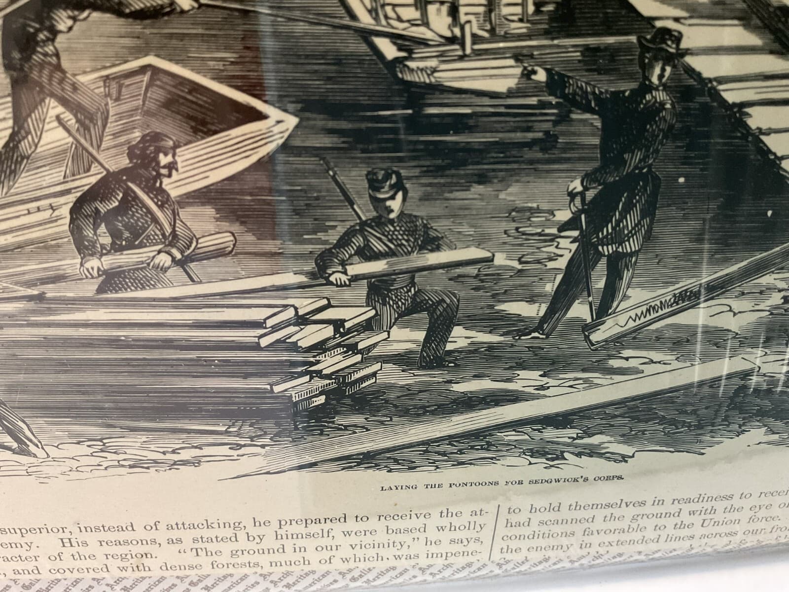 Antique Wood Engraving Civil War 1863 Laying The Pontoons Harper’s Military - Thumbnail 6