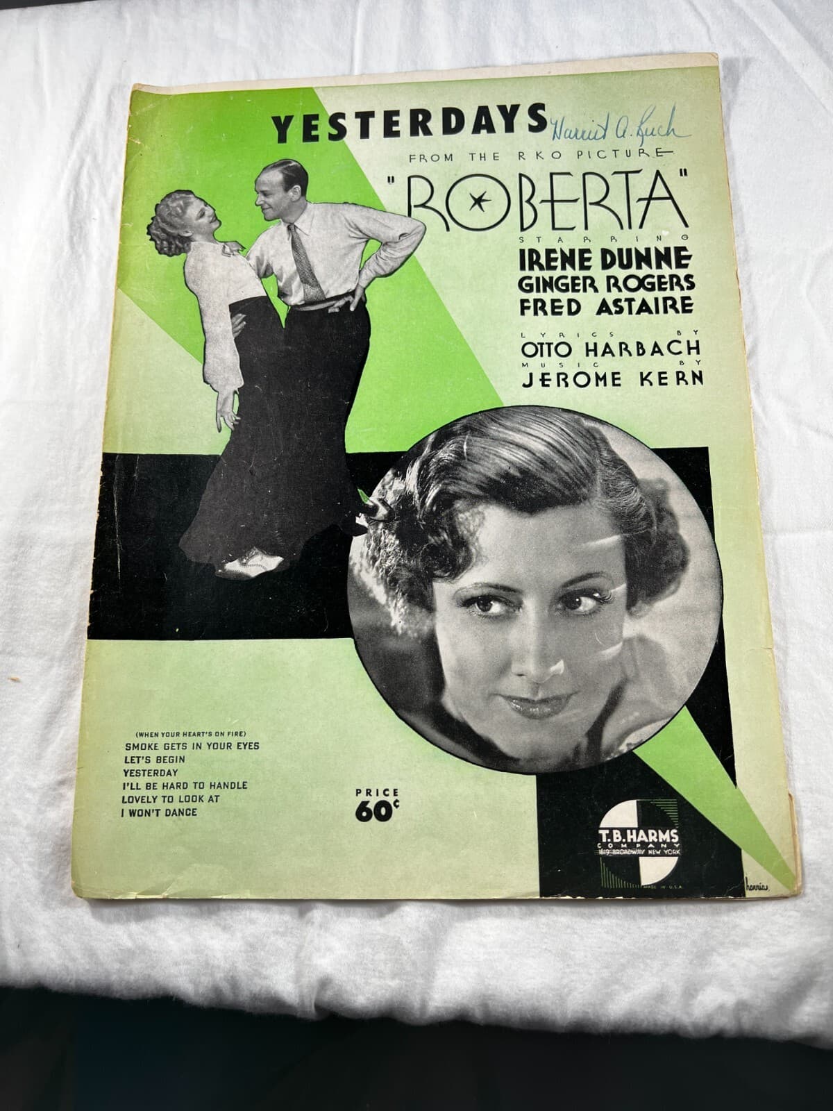 Yesterdays Sheet Music RKO Roberta Fred Astaire Ginger Rogers 1933 Vintage - Thumbnail 4