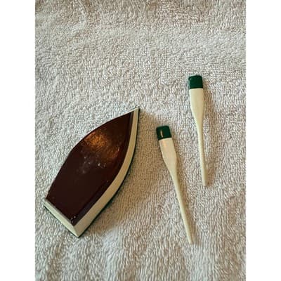 Vintage 1950s Wooden Skiff Row Boat Miniature Fishing Boat w/ Paddles Nautical - Thumbnail 14