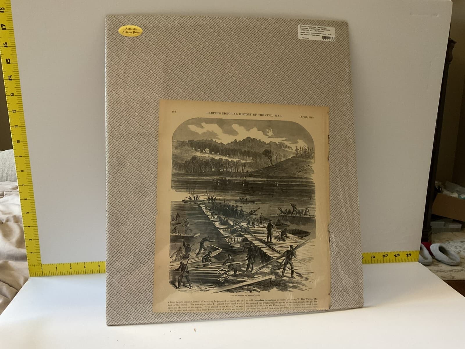 Antique Wood Engraving Civil War 1863 Laying The Pontoons Harper’s Military - Thumbnail 3
