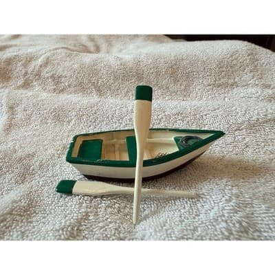 Vintage 1950s Wooden Skiff Row Boat Miniature Fishing Boat w/ Paddles Nautical - Thumbnail 18
