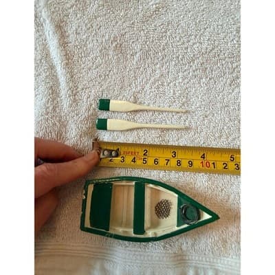Vintage 1950s Wooden Skiff Row Boat Miniature Fishing Boat w/ Paddles Nautical - Thumbnail 5