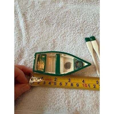 Vintage 1950s Wooden Skiff Row Boat Miniature Fishing Boat w/ Paddles Nautical - Thumbnail 15