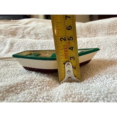 Vintage 1950s Wooden Skiff Row Boat Miniature Fishing Boat w/ Paddles Nautical - Thumbnail 4
