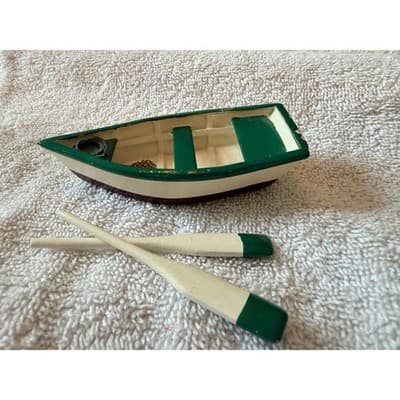 Vintage 1950s Wooden Skiff Row Boat Miniature Fishing Boat w/ Paddles Nautical - Thumbnail 17