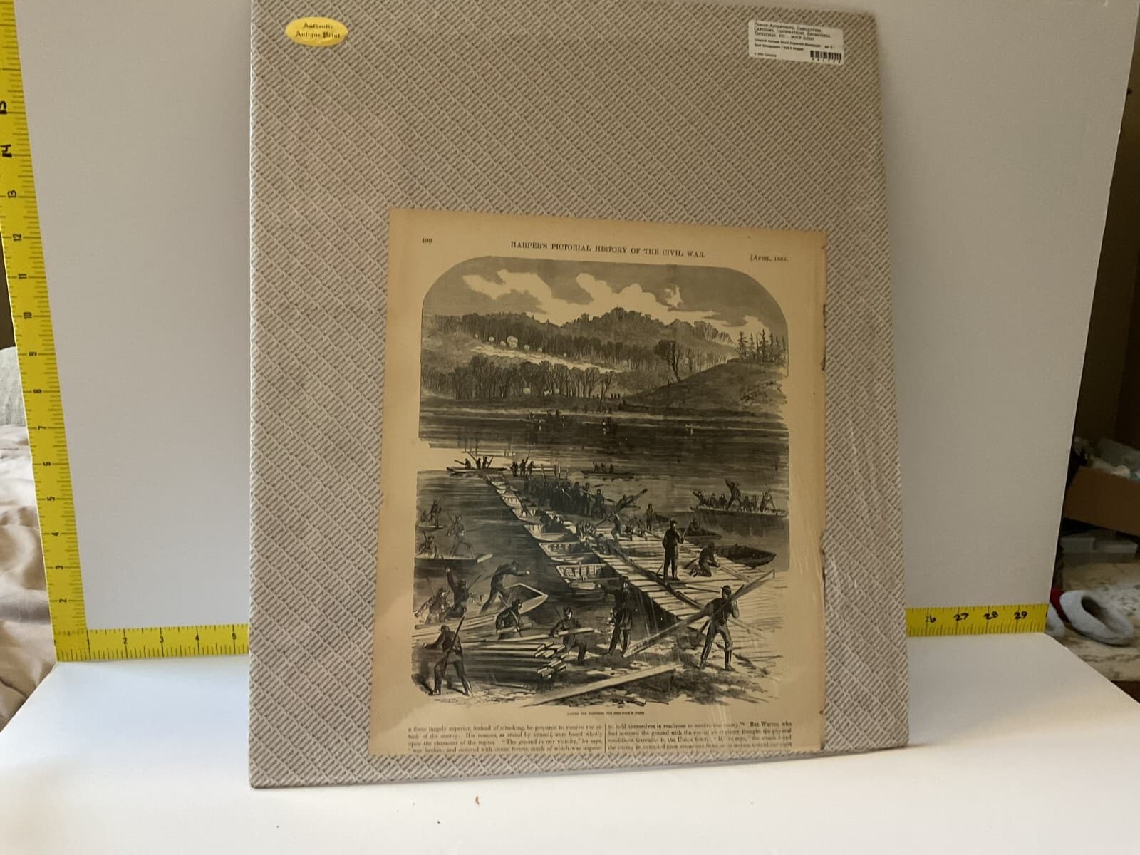 Antique Wood Engraving Civil War 1863 Laying The Pontoons Harper’s Military - Thumbnail 2