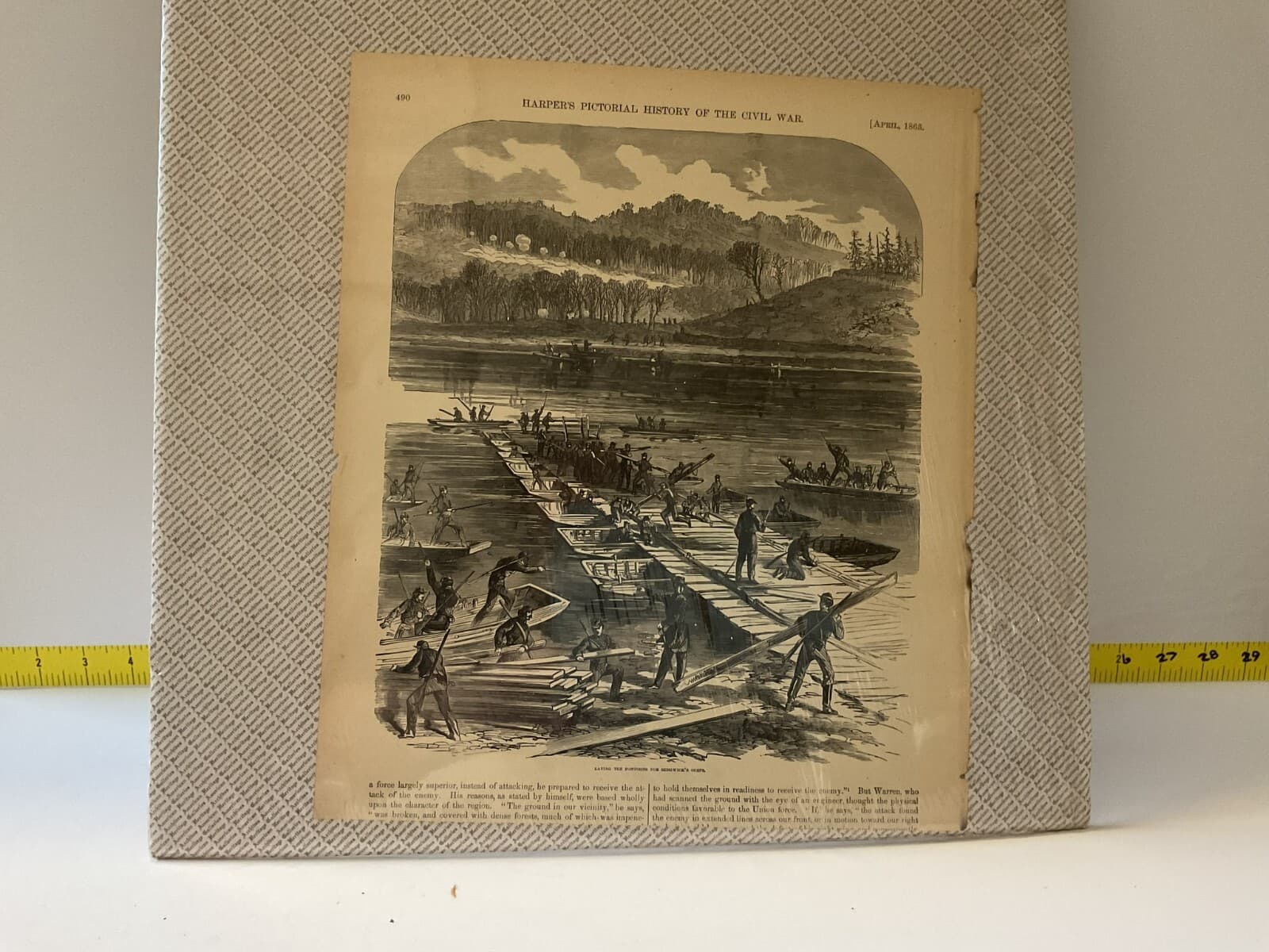 Antique Wood Engraving Civil War 1863 Laying The Pontoons Harper’s Military - Thumbnail 9