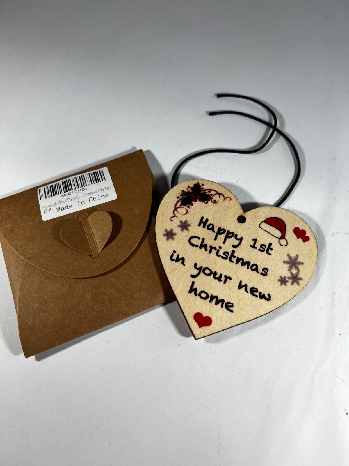 NEW Wooden Heart Christmas Ornament Happy 1st Christmas in Your New Home - Thumbnail 2