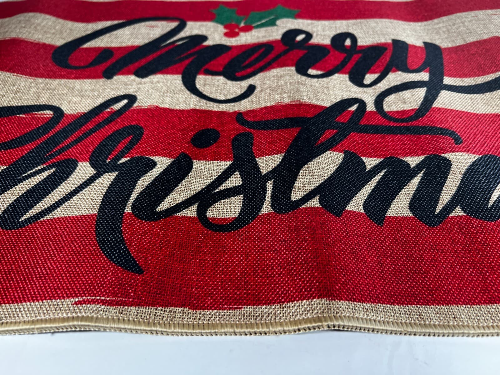 NEW Merry Christmas Rug Doormat Rubber Back Indoor Outdoor Red Natural - Thumbnail 4