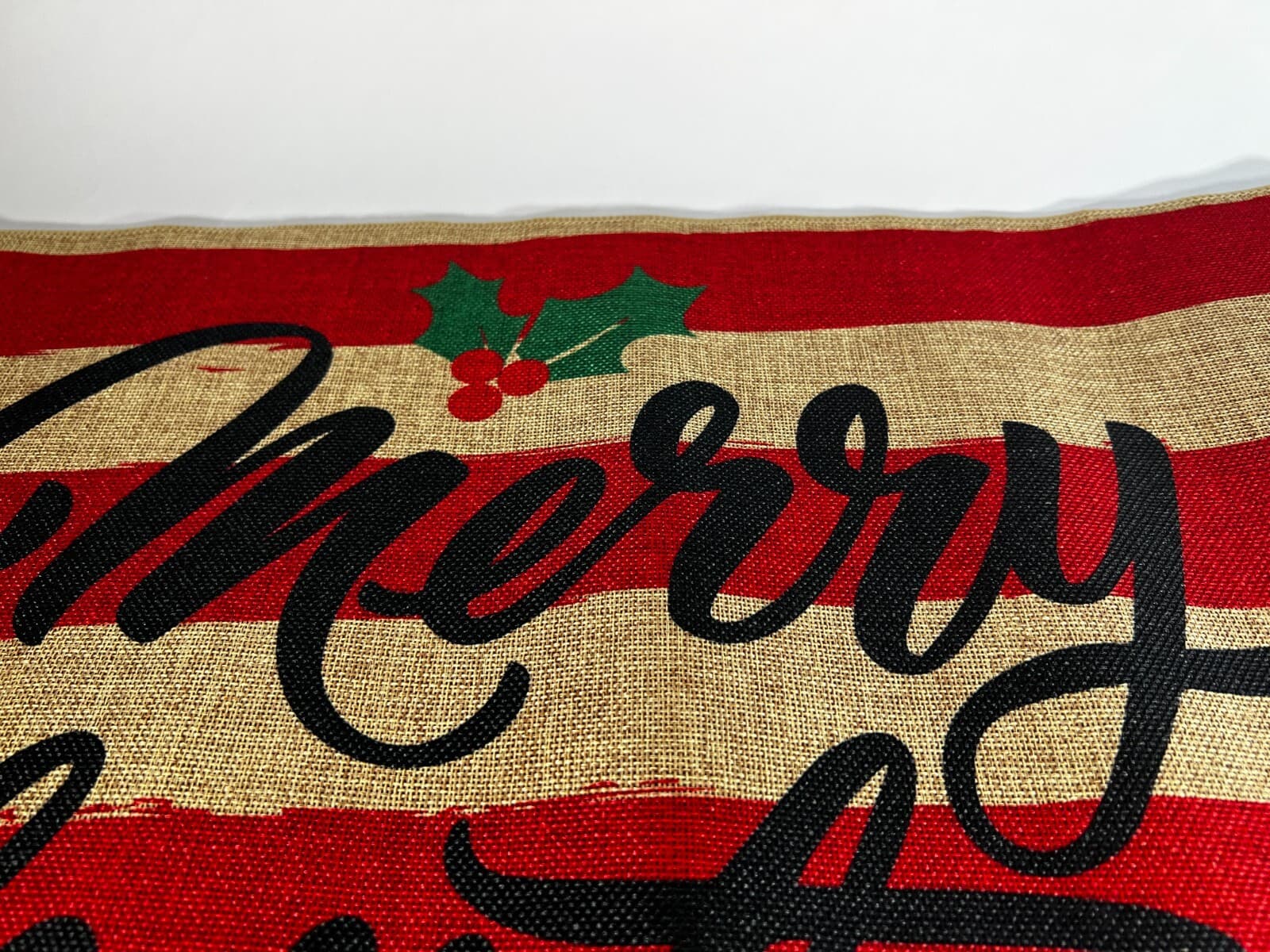 NEW Merry Christmas Rug Doormat Rubber Back Indoor Outdoor Red Natural - Thumbnail 3