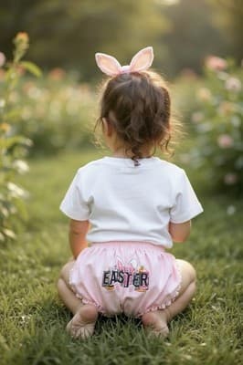 Girls Pink Easter Bunny Ears Bloomers Custom Design 1/1 Exclusive OOAK 💕 12 M - Thumbnail 3