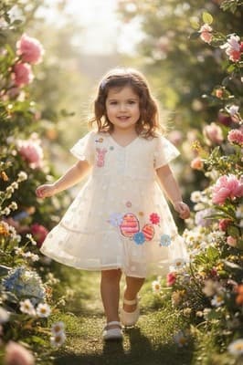 Girls Gorgeous Ivory Overlay Easter Dress Custom Design 1/1 Exclusive OOAK Rare - Thumbnail 13