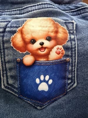 Denim Shorts Puppy In Pocket Custom Design 1/1 Exclusive OOAK 4T Cat & Jack - Thumbnail 4